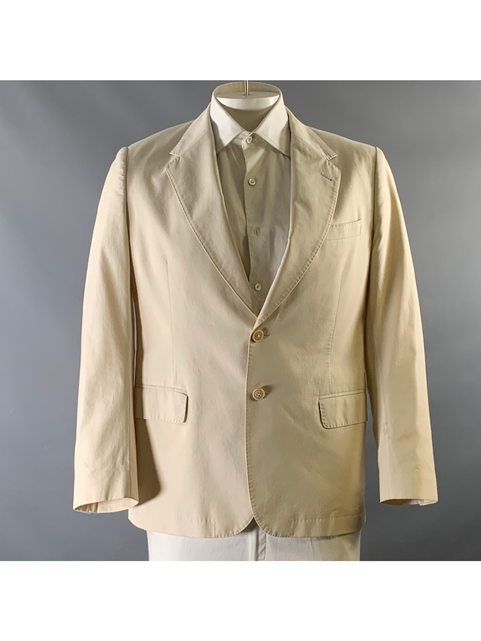 Dries Van Noten Size 42 Ivory Solid Cotton Notch Lapel Sport Coat